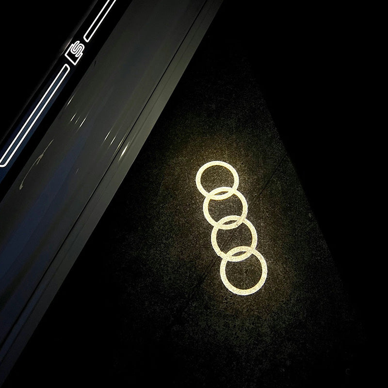 2 Pcs Car Door Welcome Light For For Audi A1 A3 A4 A5 A6 A7 A8 R8 Q2 Q3 Q4 Q5 Q6 Q7 Q8 TT S RS4 RS5 RS Quattro Allroad Safety Logo Shadow Ghost Lamp Decor Projector Black metal back cover without blue edge